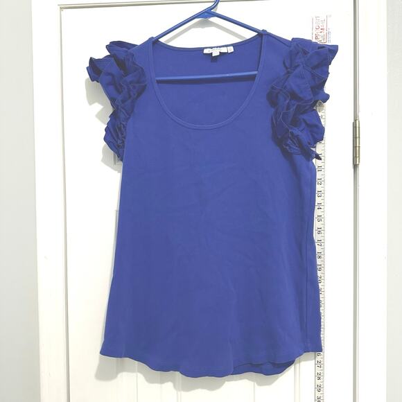 Chicos Blue rib XL 3 stretchy ruffle sleeve - Picture 1 of 8